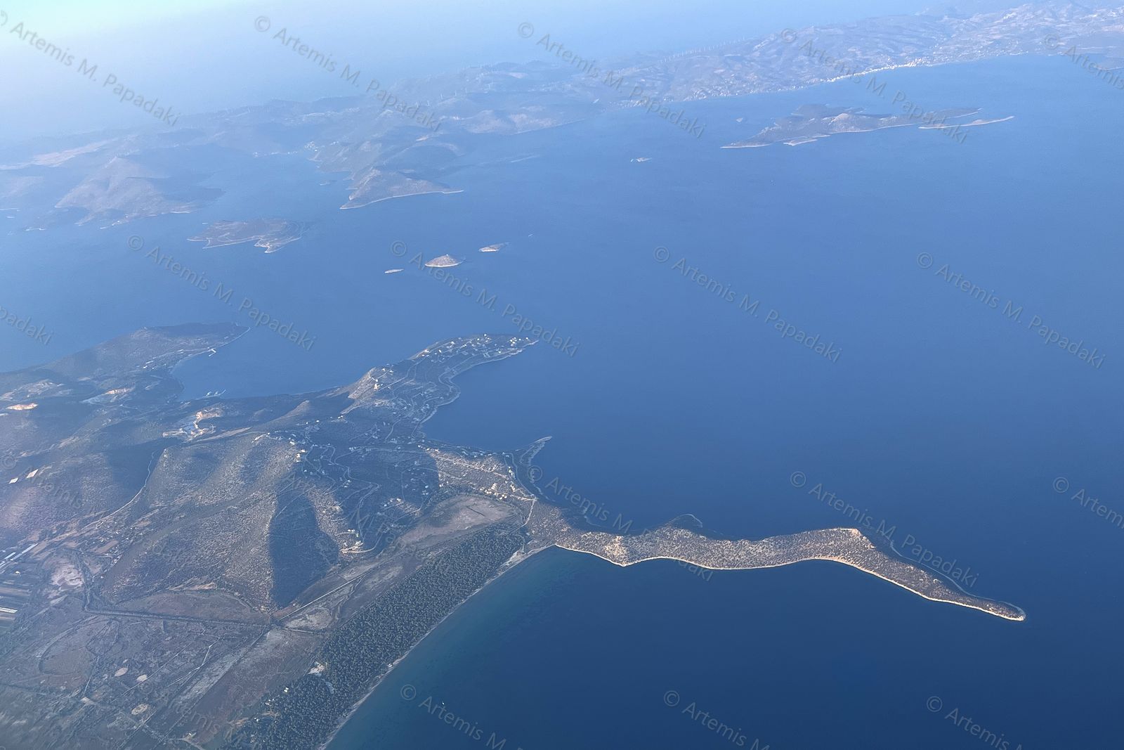 Schinias peninsula and its pine forest seen from the air, photographed by Artemis M. Papadaki